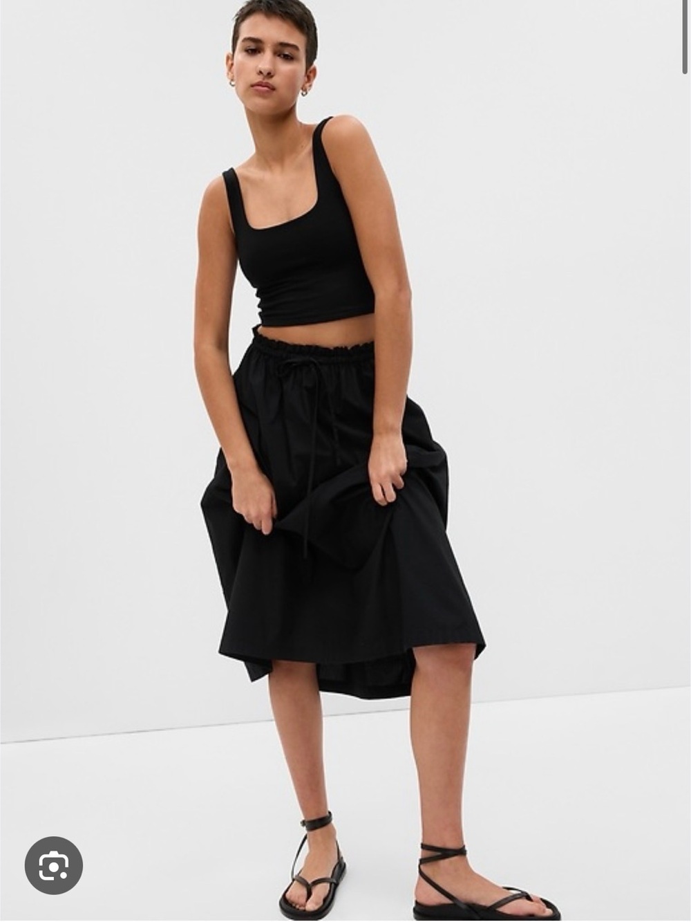 Gap Paperbag Pull On Midi Skirt 100% Cotton Black Size XS